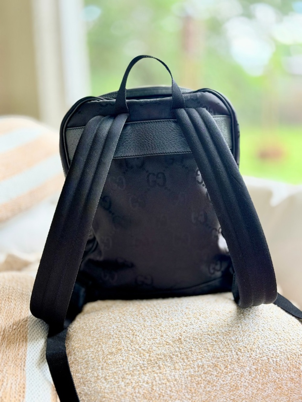 Gucci Black GG Monogram Logo Backpack with Gold Emblem - Picture 3 of 14